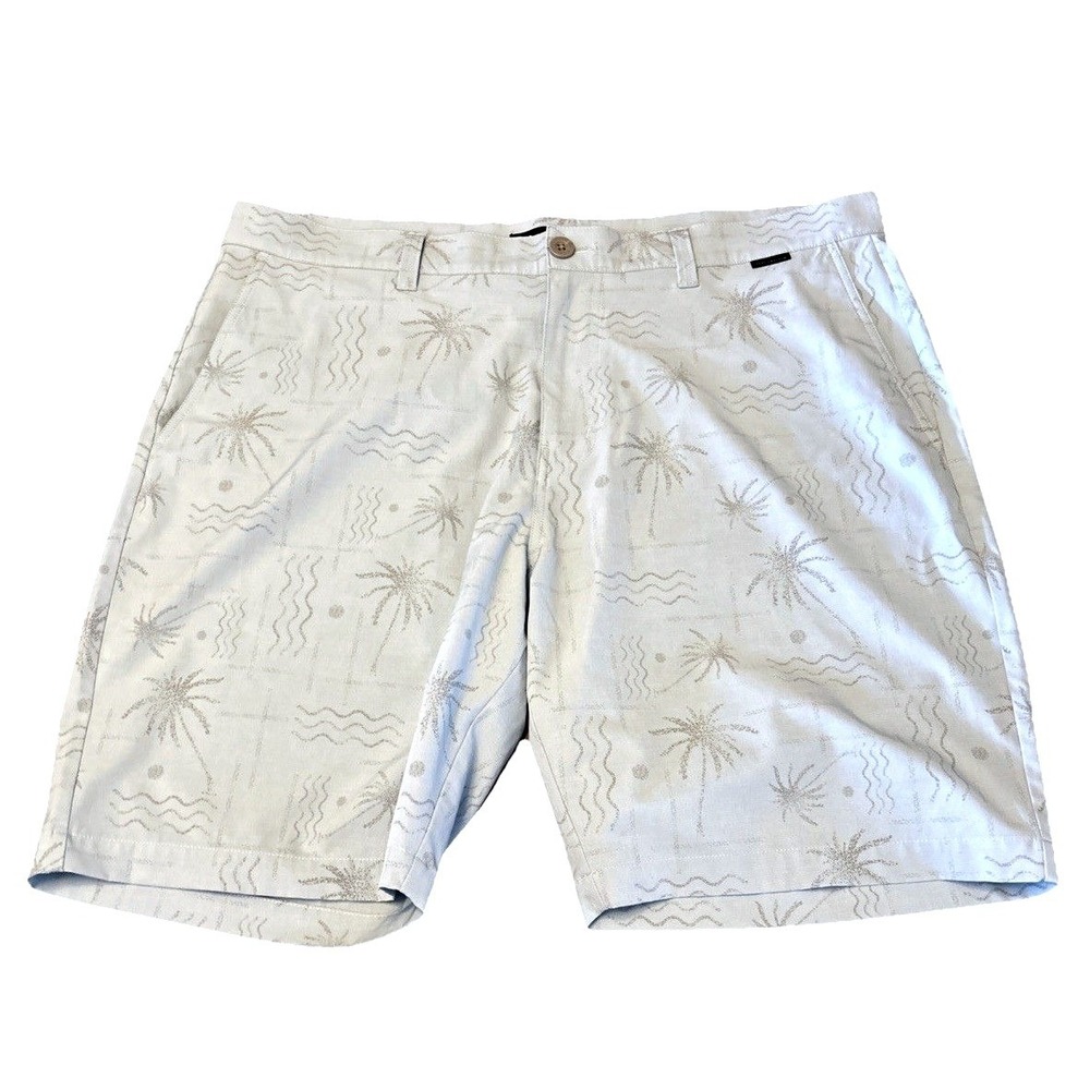 Travis Mathew Men's Size 38 River Surfing Shorts 9" Inseam Dream Blue Palm Trees